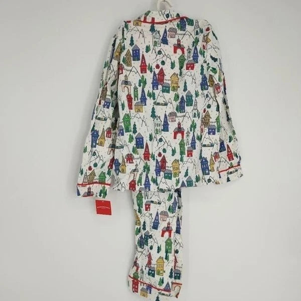 Target NEW Snowy Houses Flannel Pjammas Set 2 Pieces Button Up Size XS