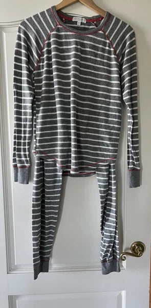 P.J. Salvage gray white stripe 2 pc soft stretch pajama lounge set S