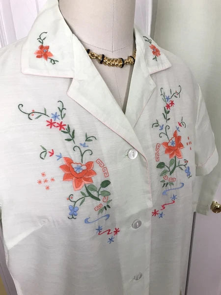 NWT FEDO ASIAN EMBROIDERED S/S PAJAMA SET/LOUNGE WEAR GREEN SIZE L