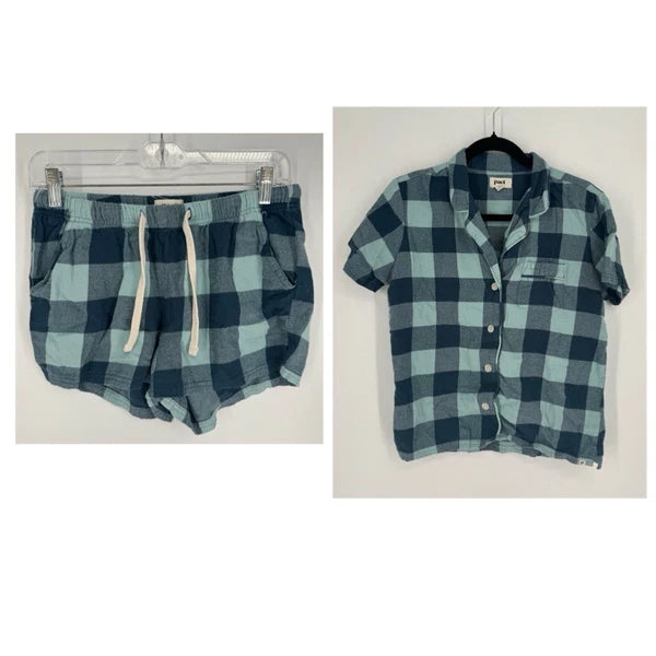 Pact pajama set xs green check plaid organic cotton cabin cozy outdoor gorpcore