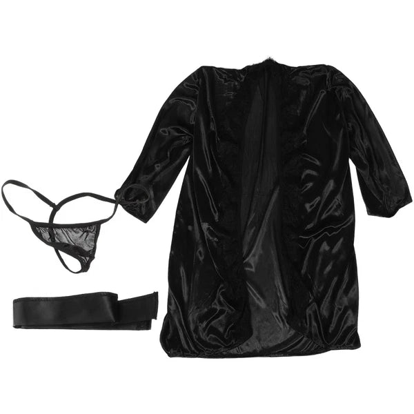 Women's Kimono Robe Lace Trim Pajama Set V-Neck Sleepwear Lace Lingeries Set
