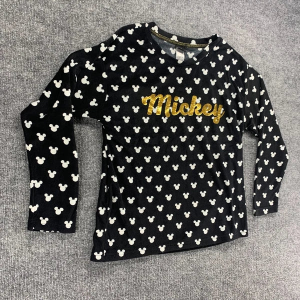Disney Mickey Mouse Sleepwear Womens XS Black Stretch Pajama Top Pants Set