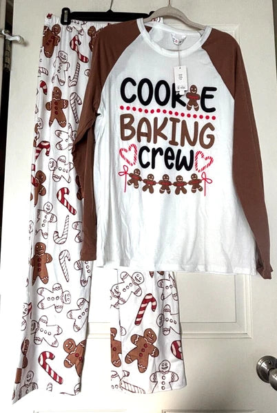 Christmas Pajamas Shirt & Pants COOKIE BAKING CREW Size Womens M NEW