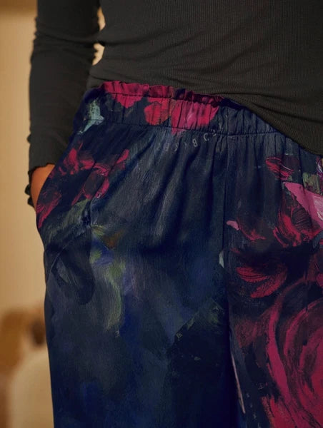 B By TED BAKER Charcoal Floral Print Jersey Rib Satin Pyjamas ~ Sz 12 ~ RRP £56