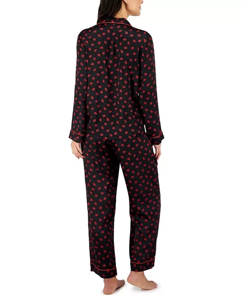 I.N.C. International Concepts Satin Notch Collar Pajama Set, Kissed Lips , XS