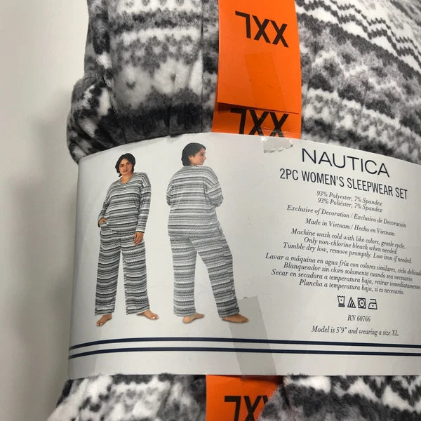 Nautica Sleepwear Set Womens XXL (22-24) 2 Piece Gray White Silky Stretch Fleece