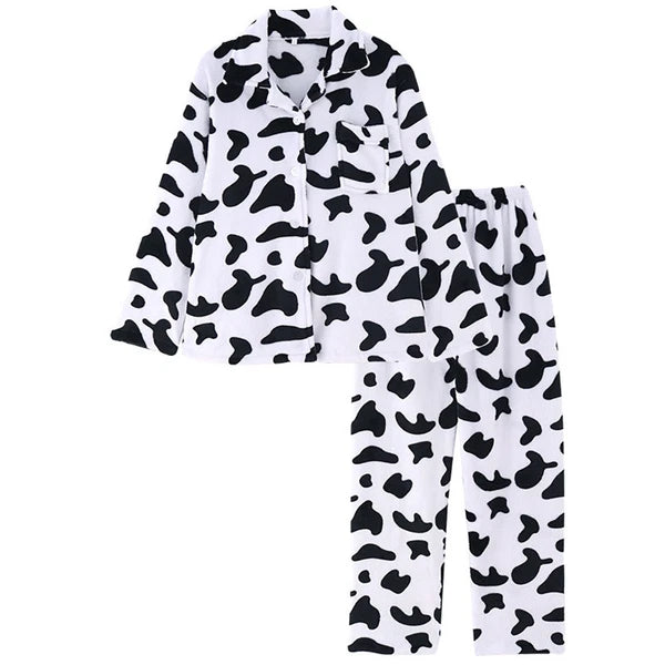 1 Set Women Long Sleeve Sleepwear Long Pants Home Cow Pattern Pajamas (XL)
