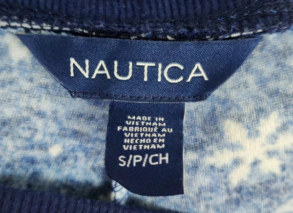 Nautica Womens 2 Piece Pajama Set Size S Blue Snowflake Loose Fit Oversized