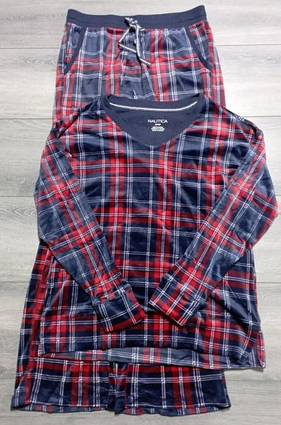 Nautica Pajama Set Adult Small *2PC* Red/Blue Fleece Winter Womens