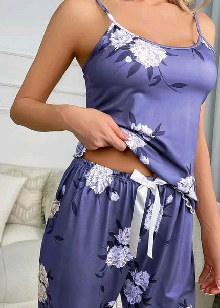 Ladies Pyjamas Size 12-14 Blue vest  strap Sleeve long Leg Brand New beautiful