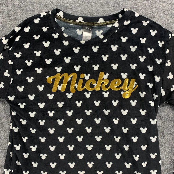 Disney Mickey Mouse Sleepwear Womens XS Black Stretch Pajama Top Pants Set