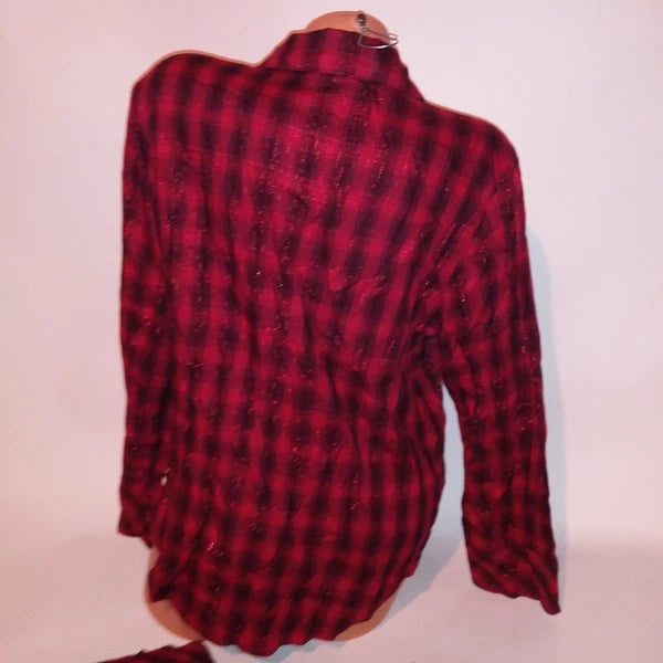 Victoria Secret Pajama Set Large Top & Bottom Red Black Plaid Button Up New
