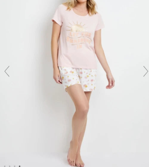 Ladies size 10 / 12 Pink Sunshine summer pyjamas Rivers pjs NEW 8592