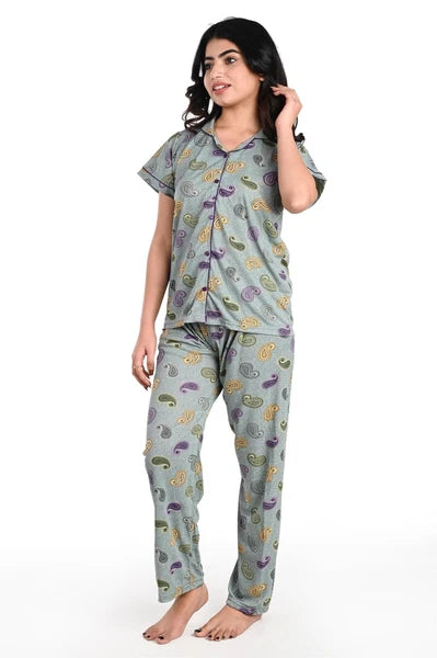 Women's Hosiery Full Length Pajama Set Indian Hand Printed Night Suit Sleepwear