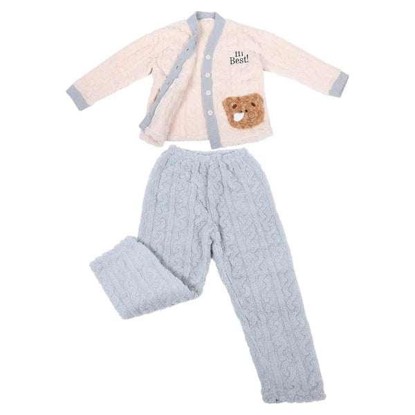 Fleece Pajamas Set Loungewear Sleepwear Girl Cozy for Women Soft