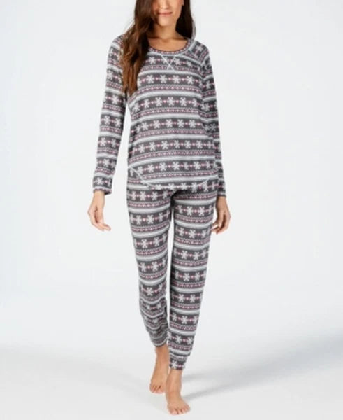Jenni by Jennifer Moore Women's Printed Soft Pajama Set Gray Fairisle Small
