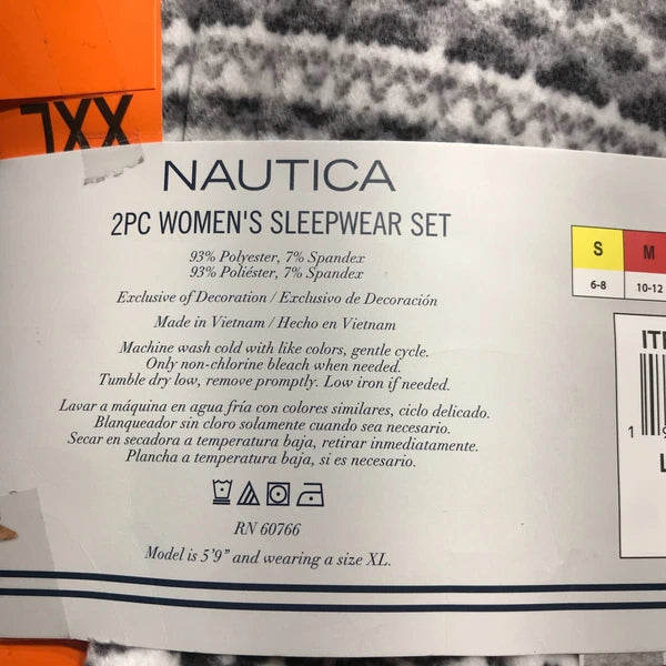 Nautica Sleepwear Set Womens XXL (22-24) 2 Piece Gray White Silky Stretch Fleece