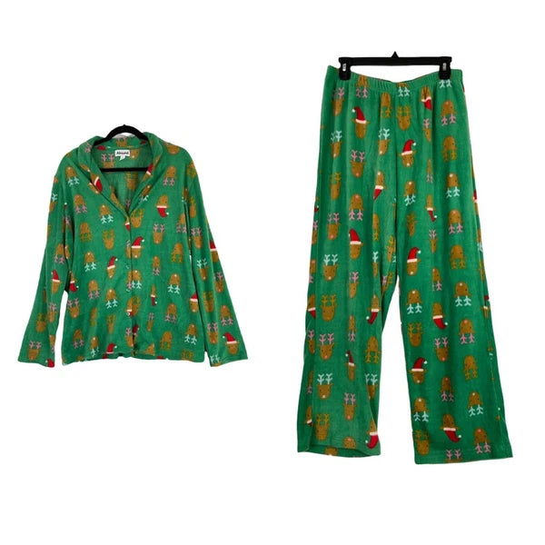 Abound pajama set green reindeer fleece 2 piece X-Large XL