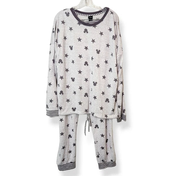 Disney Mickey Mouse Print Women's 2 Piece Pajama Set Grey Black Size XL