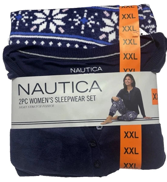 Nautica 2 Piece Sleepwear Set -  Blue Silky Stretch Fleece Women's,  XXL