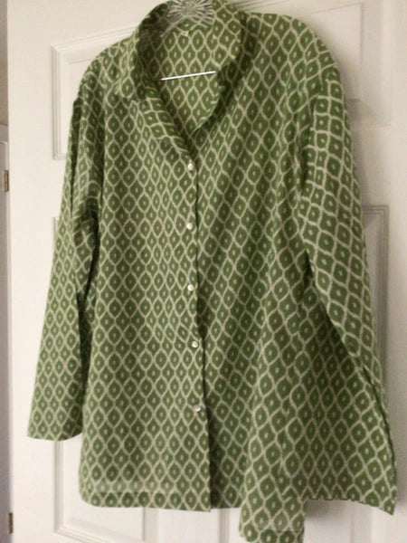 TWO’S COMPANY” WOMENS PJ’S CLASSIC IKAT PRINT NWOTAGS GORGEOUS GREEN