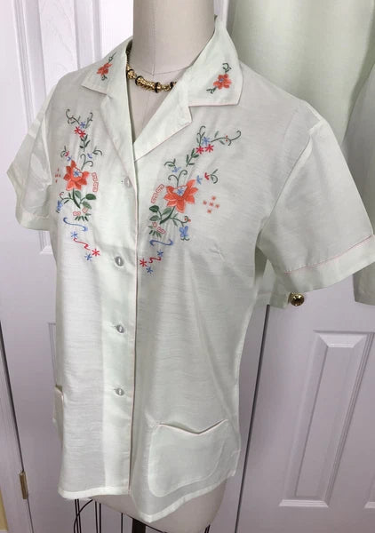 NWT FEDO ASIAN EMBROIDERED S/S PAJAMA SET/LOUNGE WEAR GREEN SIZE L