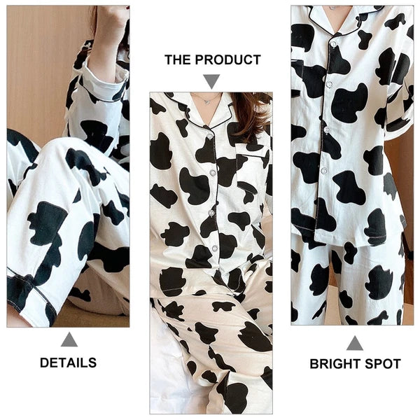 1 Set Women Long Sleeve Sleepwear Long Pants Home Cow Pattern Pajamas (XXL)