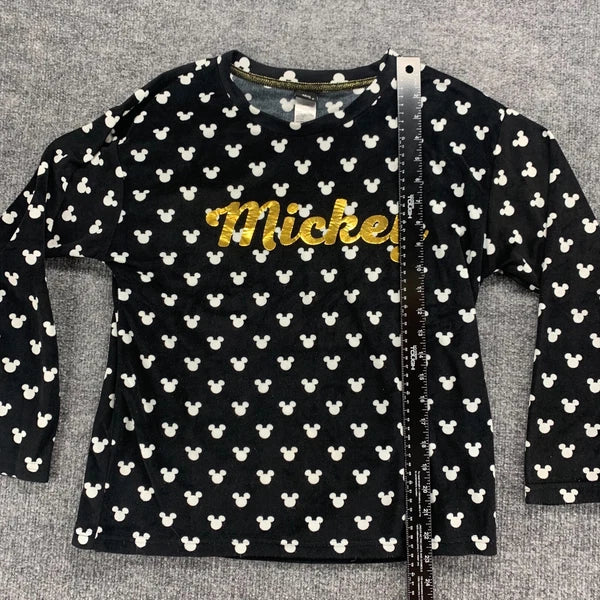 Disney Mickey Mouse Sleepwear Womens XS Black Stretch Pajama Top Pants Set