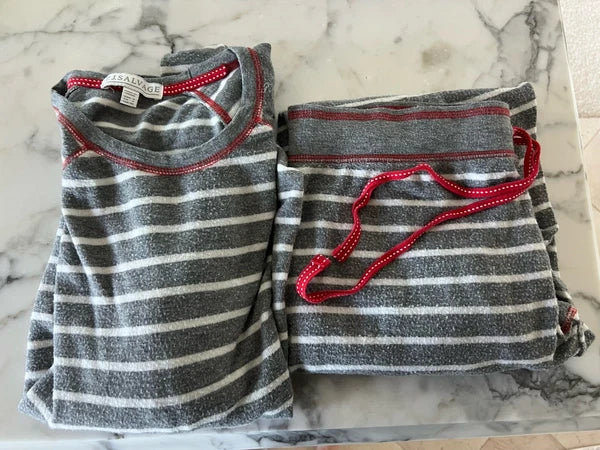 P.J. Salvage gray white stripe 2 pc soft stretch pajama lounge set S