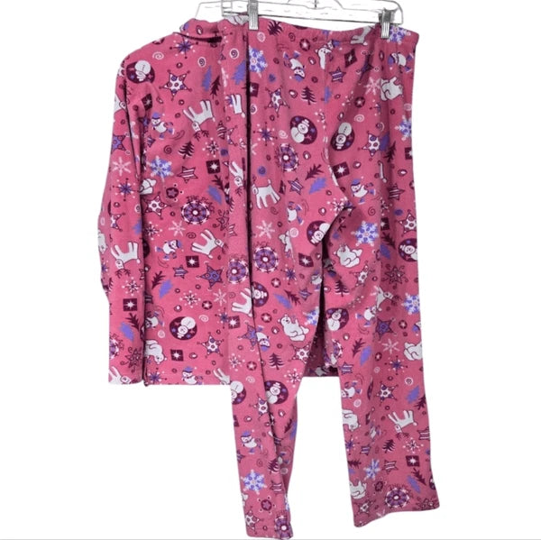 Women's Christmas Pajama 2pc Set Pink Fleece Holiday Sleep Set Sleepwear Polar