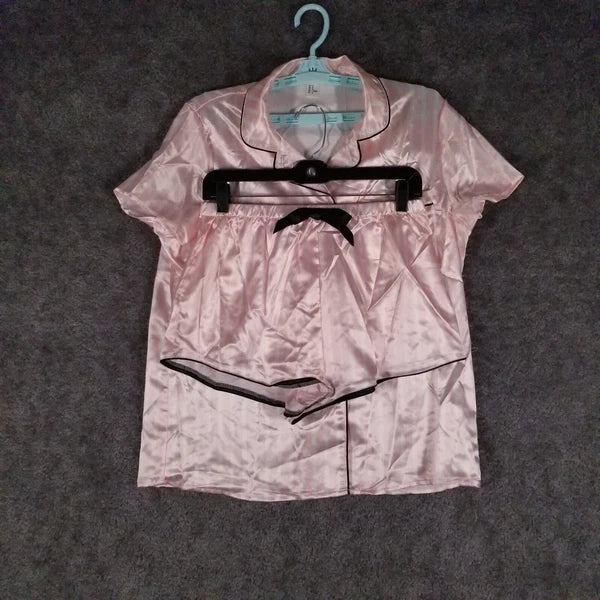 Women Sz M Pajama Set Pink/White NWOT Stripe Sleepwear Shirt & Shorts PJ 2-Piece