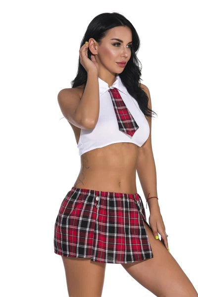 Sexy Womens 2PCS Cosplay School Girls Lingerie Tops Skirt Set Underwear Cubwear.
