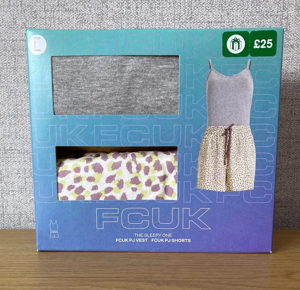FCUK French Connection Pyjamas Size Large 14 16 PJ Vest & Shorts Sleepy Gift Set
