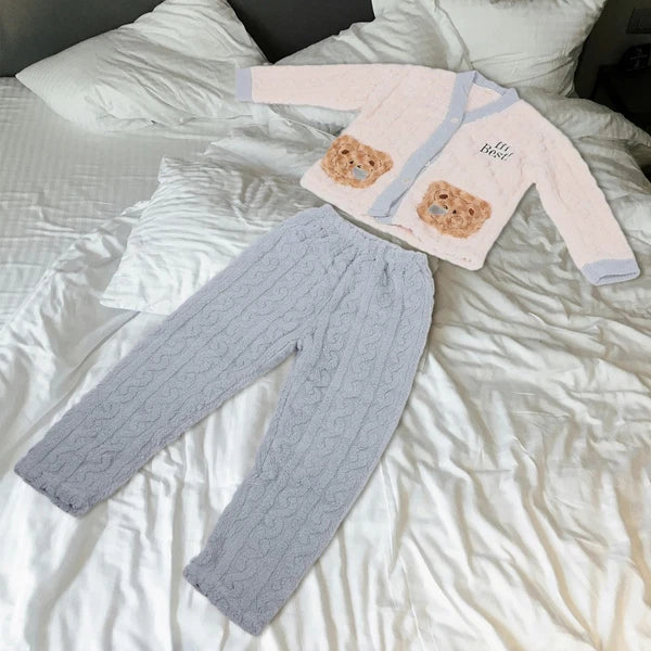Fleece Pajamas Set Loungewear Sleepwear Girl Cozy for Women Soft