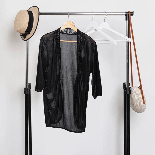 Women's Kimono Robe Lace Trim Pajama Set V-Neck Sleepwear Lace Lingeries Set