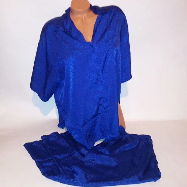 Sarah Spencer Pajama Set Sleepwear Top & Bottom Medium Blue Button Up Pants